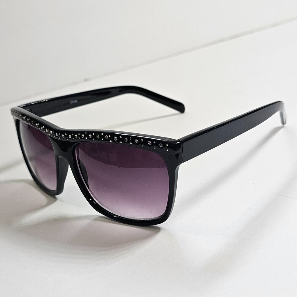 Black Frames Purple Lens Fashion Sunglasses Rhinestone Bling Glitz CE1348-0141